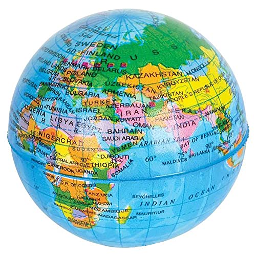 Pack of 6 Globe Stress Balls – 3 Inch Planet Earth Squeeze Toys for Stress Relief and Geography Learning