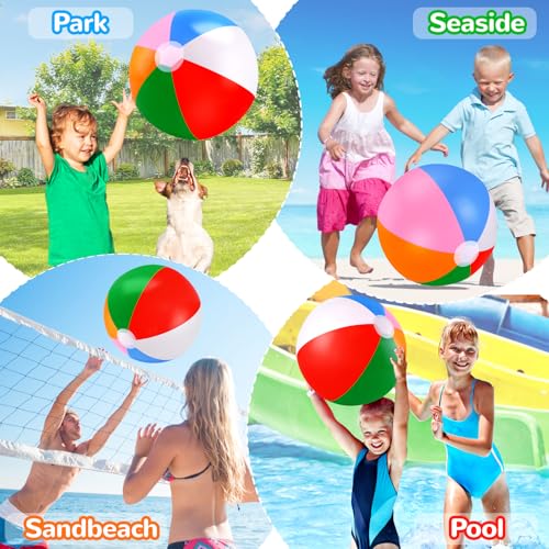 Pack of 6 Large 20-Inch Beach Balls – Classic Rainbow Colors for Pool, Party, and Toddler Play