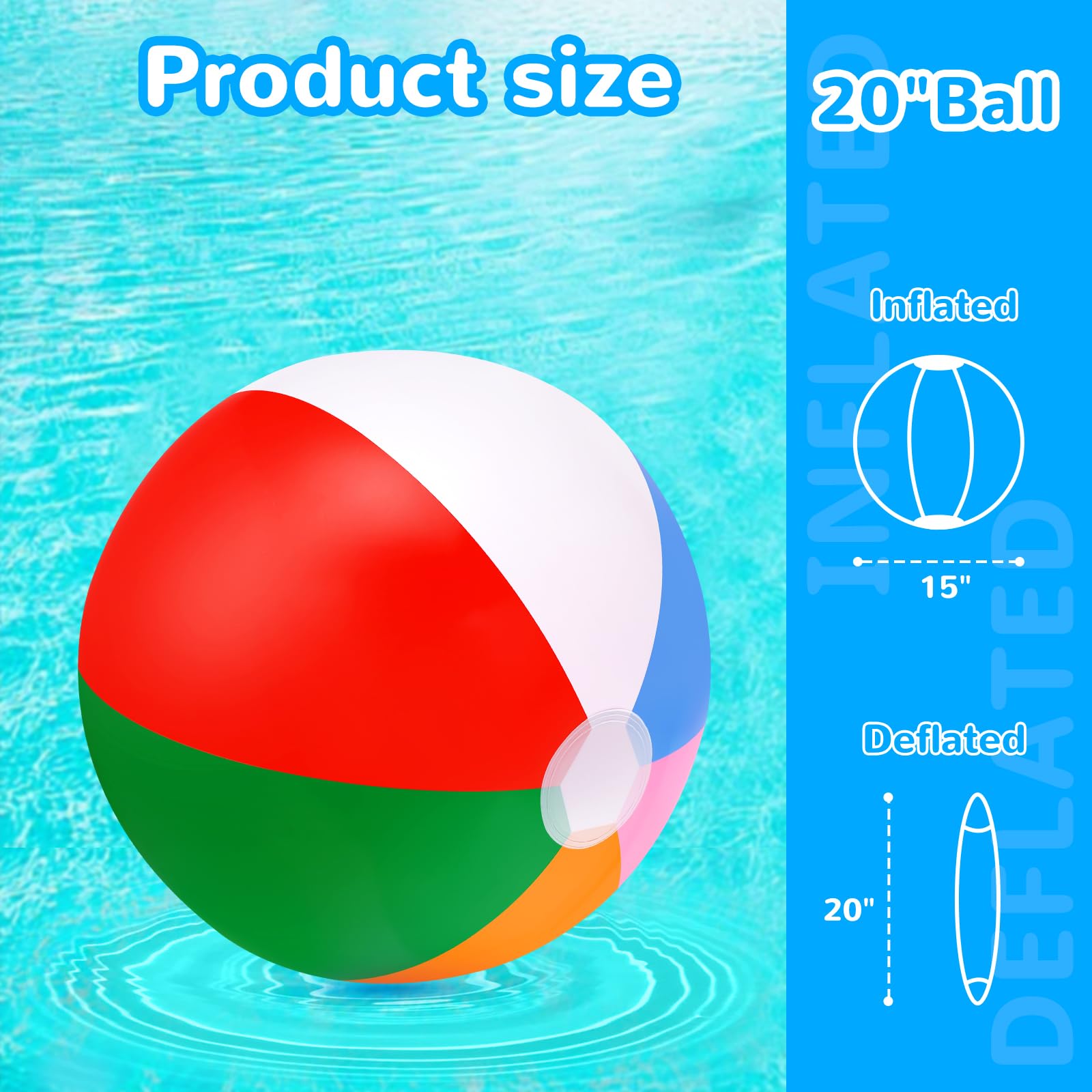 Pack of 6 Large 20-Inch Beach Balls – Classic Rainbow Colors for Pool, Party, and Toddler Play