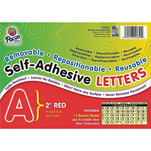 Pacon Reusable Self-Adhesive Vinyl Letters & Numbers – Red Puffy Font 2 Inch Set of 159