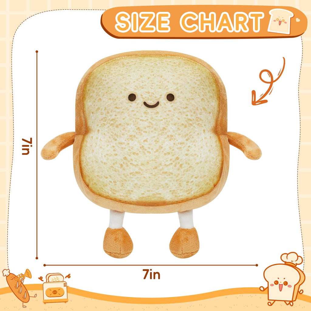 Pacreck Toast Bread Plush Pillow – 7-Inch Cute Bear Face Stuffed Toy for Kids and Adults