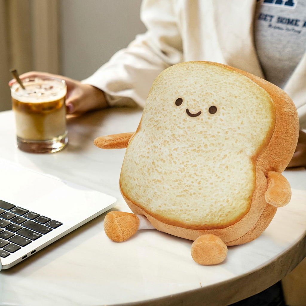 Pacreck Toast Bread Plush Pillow – 7-Inch Cute Bear Face Stuffed Toy for Kids and Adults