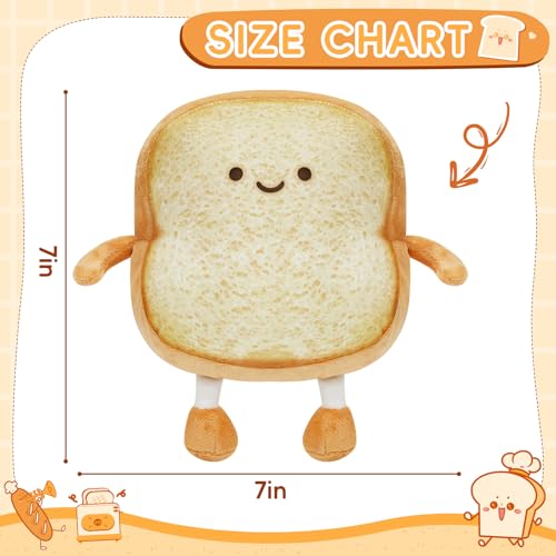 Pacreck Toast Bread Plush Pillow – 7-Inch Cute Bear Face Stuffed Toy for Kids and Adults