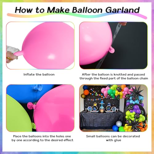 Paeyeq 137-Piece Rainbow Balloon Arch Kit with Glow-in-the-Dark Stars for Disco Parties