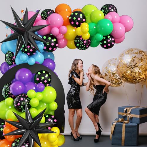 Paeyeq 137-Piece Rainbow Balloon Arch Kit with Glow-in-the-Dark Stars for Disco Parties