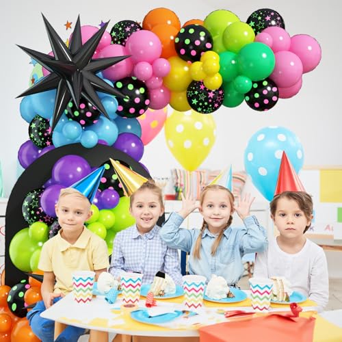 Paeyeq 137-Piece Rainbow Balloon Arch Kit with Glow-in-the-Dark Stars for Disco Parties