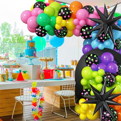 Paeyeq 137-Piece Rainbow Balloon Arch Kit with Glow-in-the-Dark Stars for Disco Parties