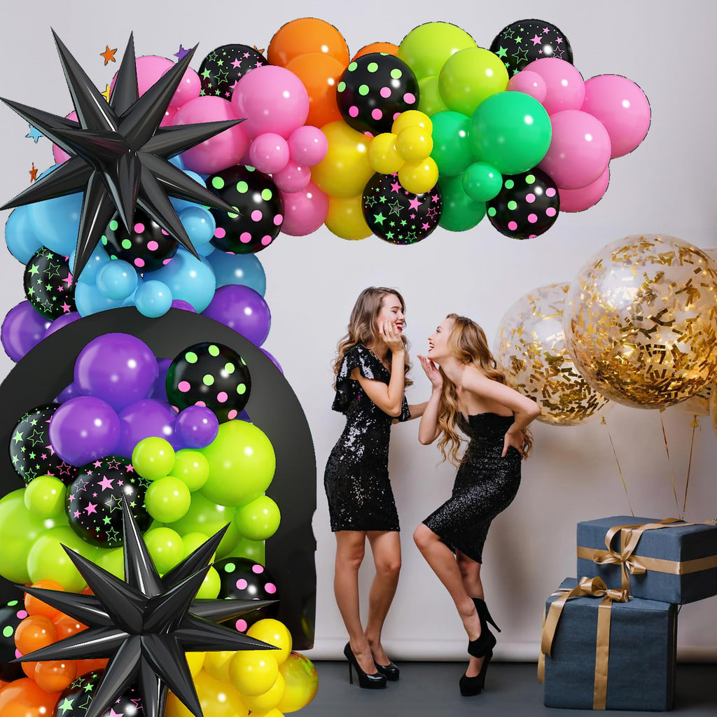 Paeyeq 137-Piece Rainbow Balloon Arch Kit with Glow-in-the-Dark Stars for Disco Parties