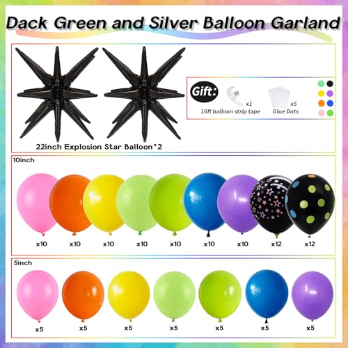 Paeyeq 137-Piece Rainbow Balloon Arch Kit with Glow-in-the-Dark Stars for Disco Parties