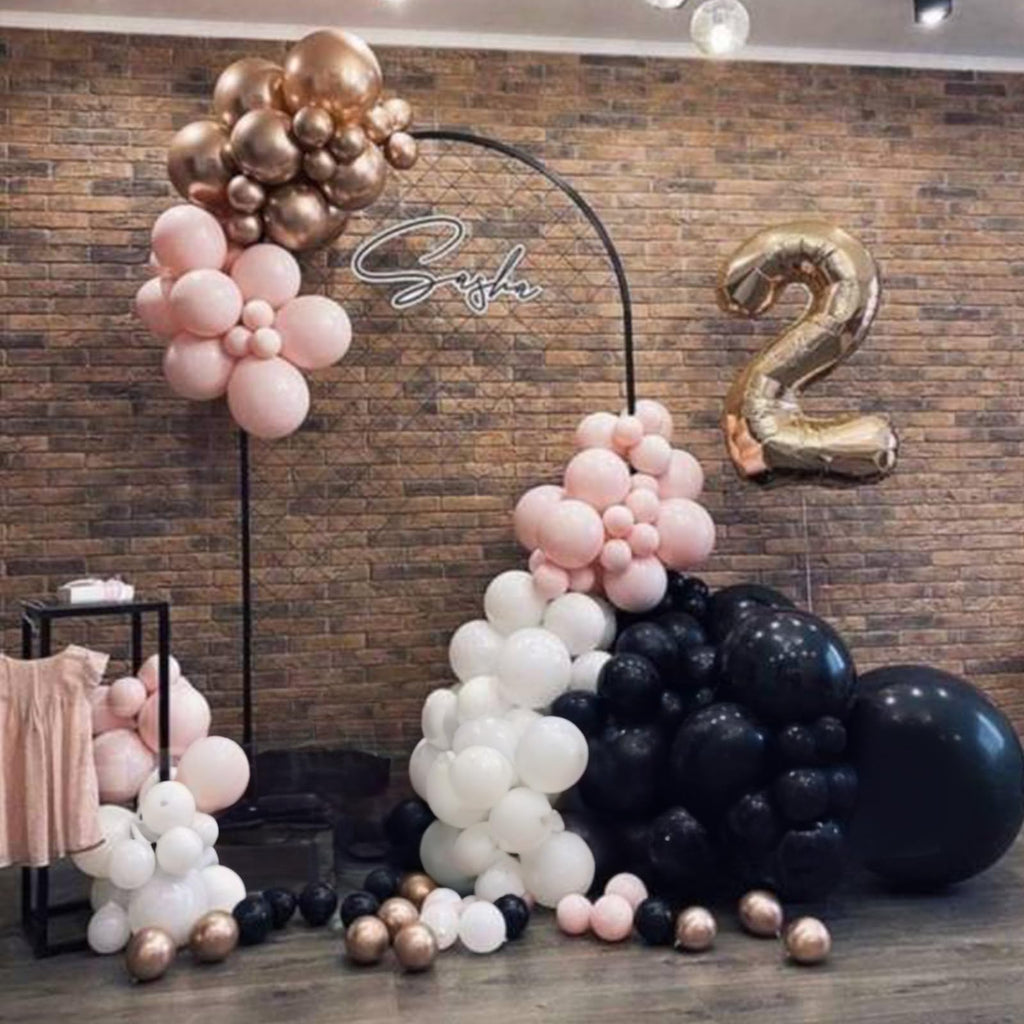 Paeyeq 60 Pcs Black and Pink Balloons Retro Dusty Pink Gold White Latex Party Balloon Kit with Metallic Champagne Gold