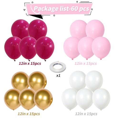 Paeyeq Pink and Gold Balloons 60 Pack – 12 Inch Latex Balloons for Birthday, Wedding, Baby Shower Decorations