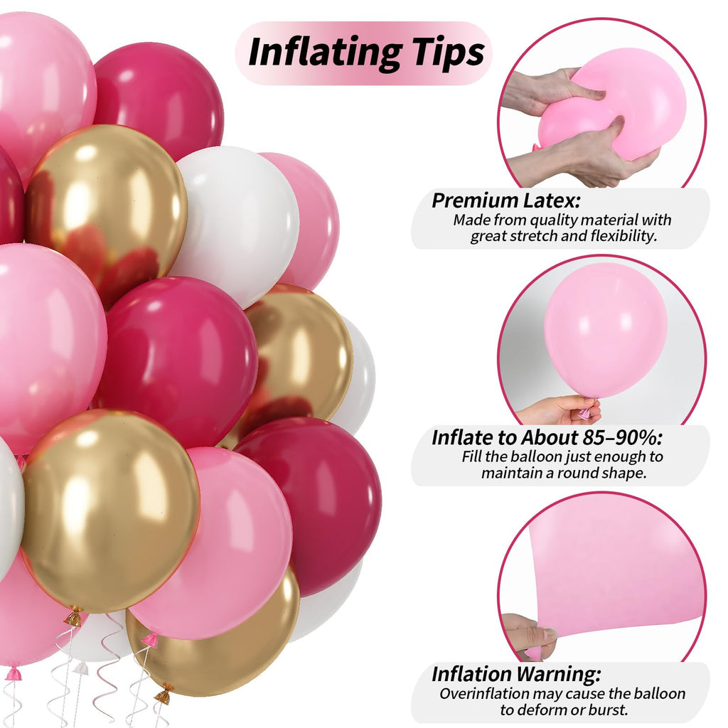 Paeyeq Pink and Gold Balloons 60 Pack – 12 Inch Latex Balloons for Birthday, Wedding, Baby Shower Decorations