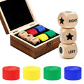 Pagather Fun Left Right Roll Dice Game Set - Wooden Dice & 48 Chips in Wooden Box, Portable Travel Game