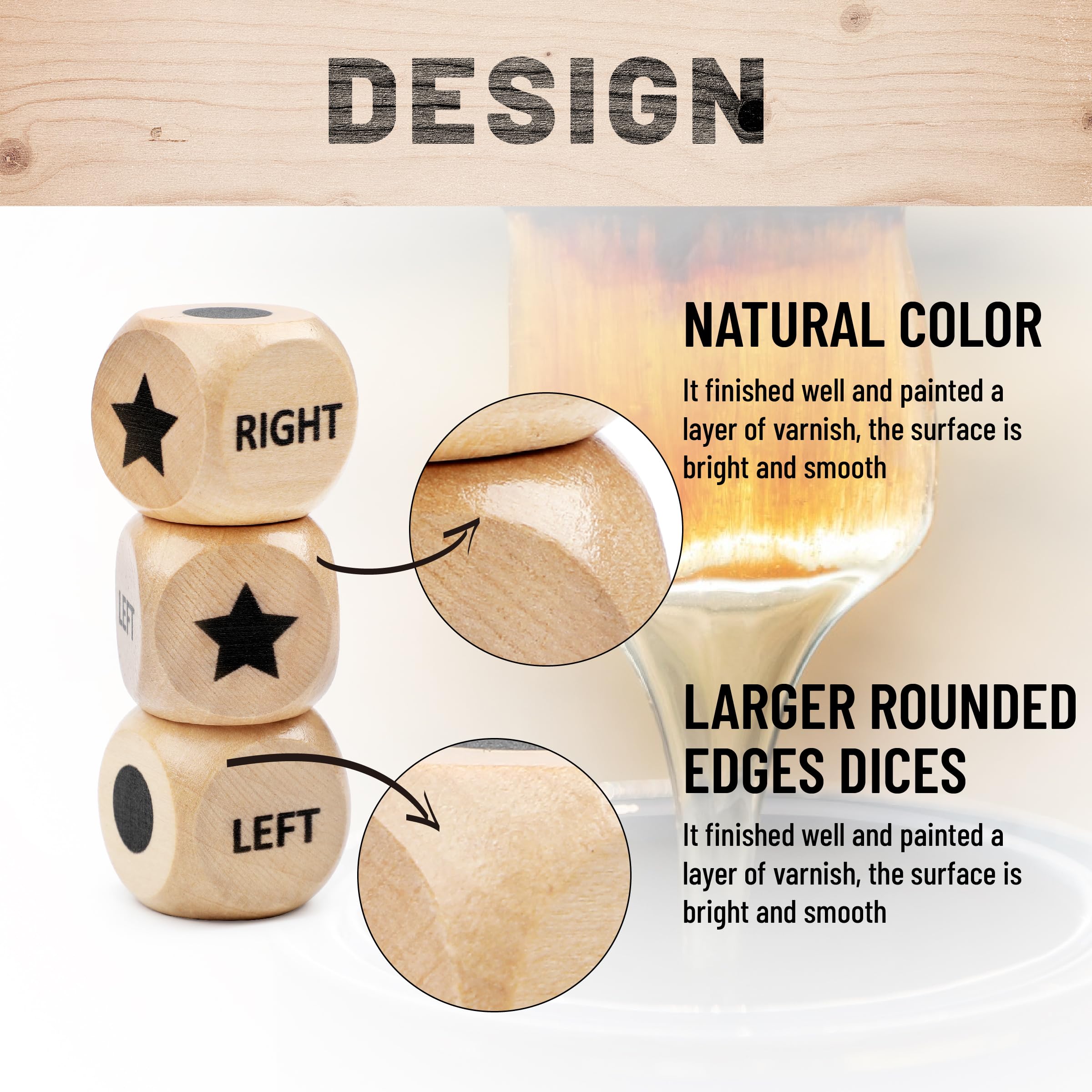 Pagather Fun Left Right Roll Dice Game Set - Wooden Dice & 48 Chips in Wooden Box, Portable Travel Game