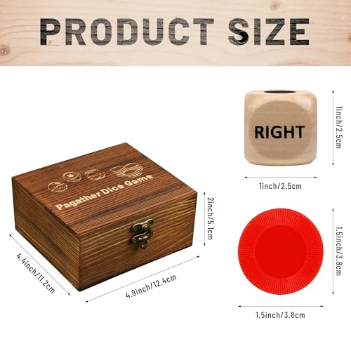 Pagather Fun Left Right Roll Dice Game Set - Wooden Dice & 48 Chips in Wooden Box, Portable Travel Game