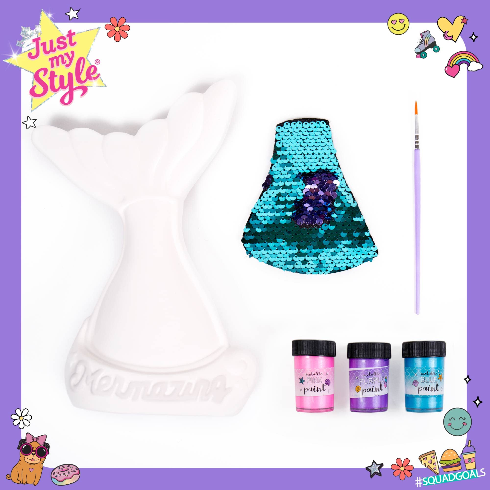 Paint Your Own Mermaid Coin Bank by Just My Style - Blue, with Metallic Paints & Sequin Decal