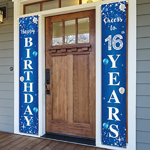 PAKBOOM Happy 16th Birthday Banner - 1x5.9ft Blue Polyester Yard Sign with Rod & String