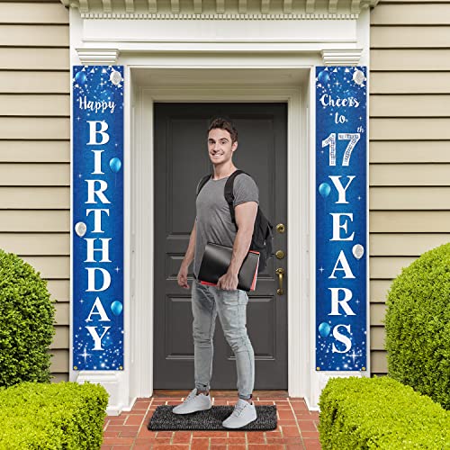 PAKBOOM Happy 17th Birthday Banner - 1x5.9 ft Blue Yard Sign Door Banner for 17th Birthday Party Decorations