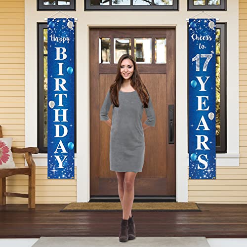 PAKBOOM Happy 17th Birthday Banner - 1x5.9 ft Blue Yard Sign Door Banner for 17th Birthday Party Decorations