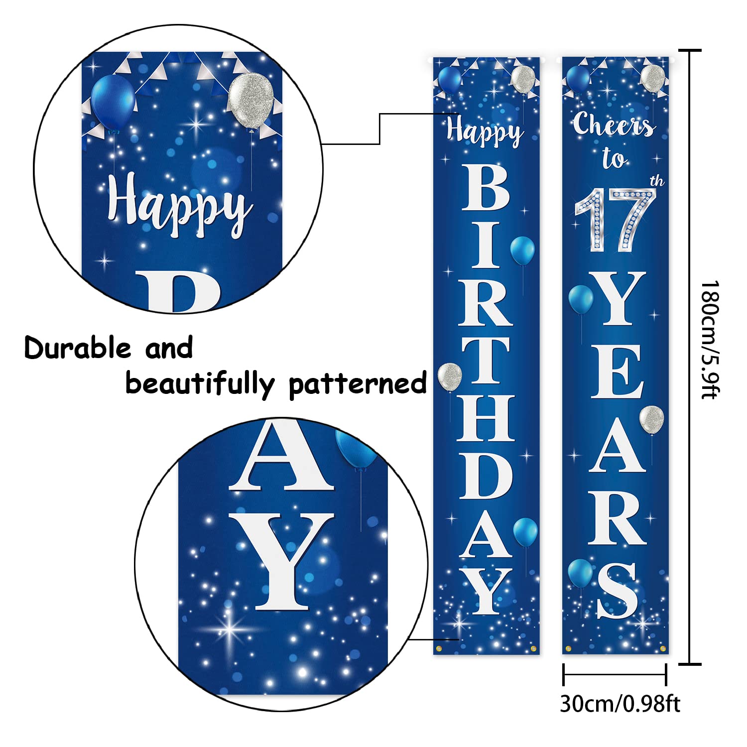 PAKBOOM Happy 17th Birthday Banner - 1x5.9 ft Blue Yard Sign Door Banner for 17th Birthday Party Decorations