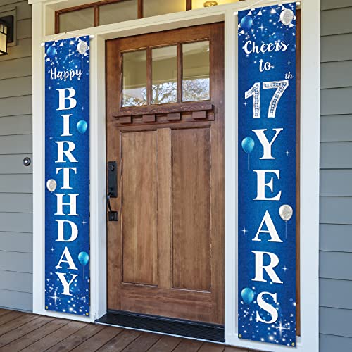 PAKBOOM Happy 17th Birthday Banner - 1x5.9 ft Blue Yard Sign Door Banner for 17th Birthday Party Decorations