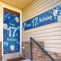 PAKBOOM Happy 17th Birthday Door Cover & Porch Banner Set, Blue – 2-Piece Polyester Party Decorations for Men