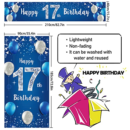 PAKBOOM Happy 17th Birthday Door Cover & Porch Banner Set, Blue – 2-Piece Polyester Party Decorations for Men
