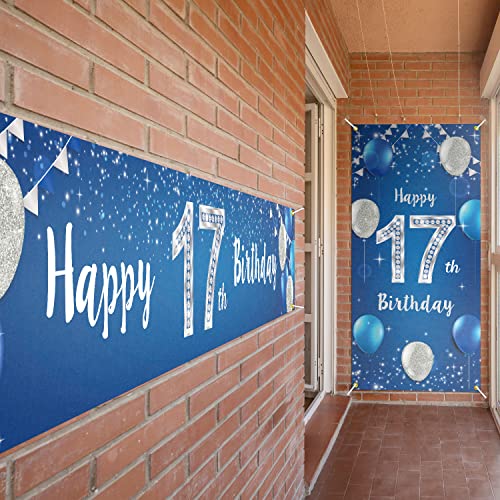 PAKBOOM Happy 17th Birthday Door Cover & Porch Banner Set, Blue – 2-Piece Polyester Party Decorations for Men
