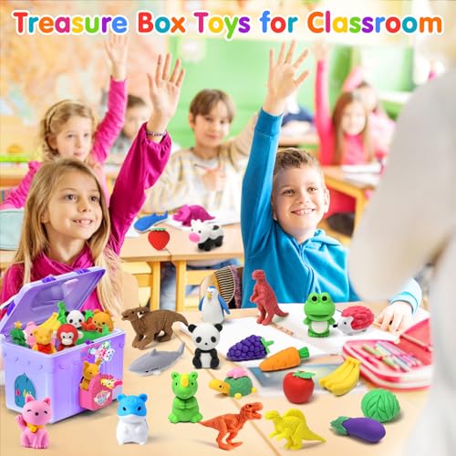 Palmatte 40-Mini Animal Erasers Set – Bulk Desk Pets, Classroom Rewards, and Party Favor Fillers