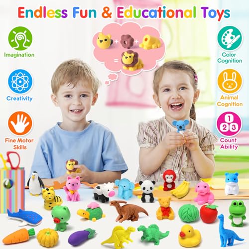 Palmatte 40-Mini Animal Erasers Set – Bulk Desk Pets, Classroom Rewards, and Party Favor Fillers