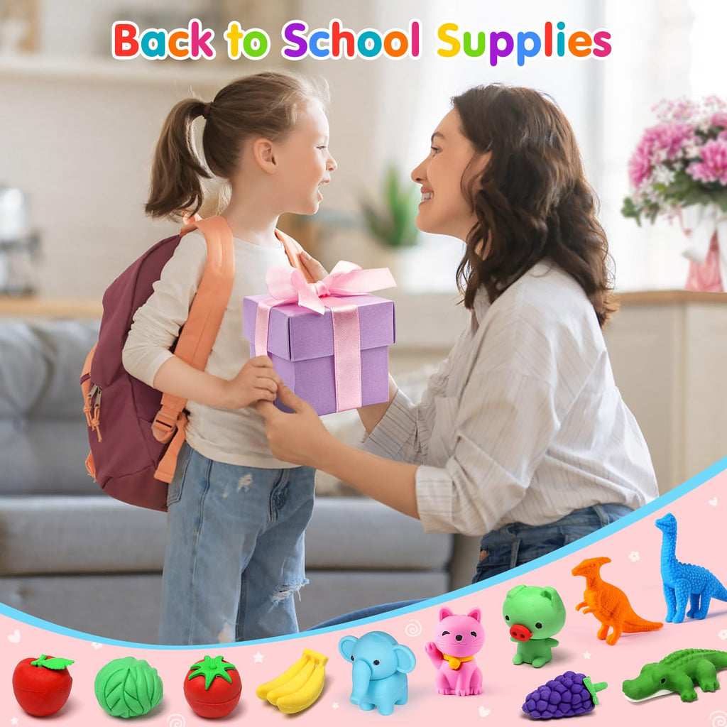 Palmatte 40-Mini Animal Erasers Set – Bulk Desk Pets, Classroom Rewards, and Party Favor Fillers