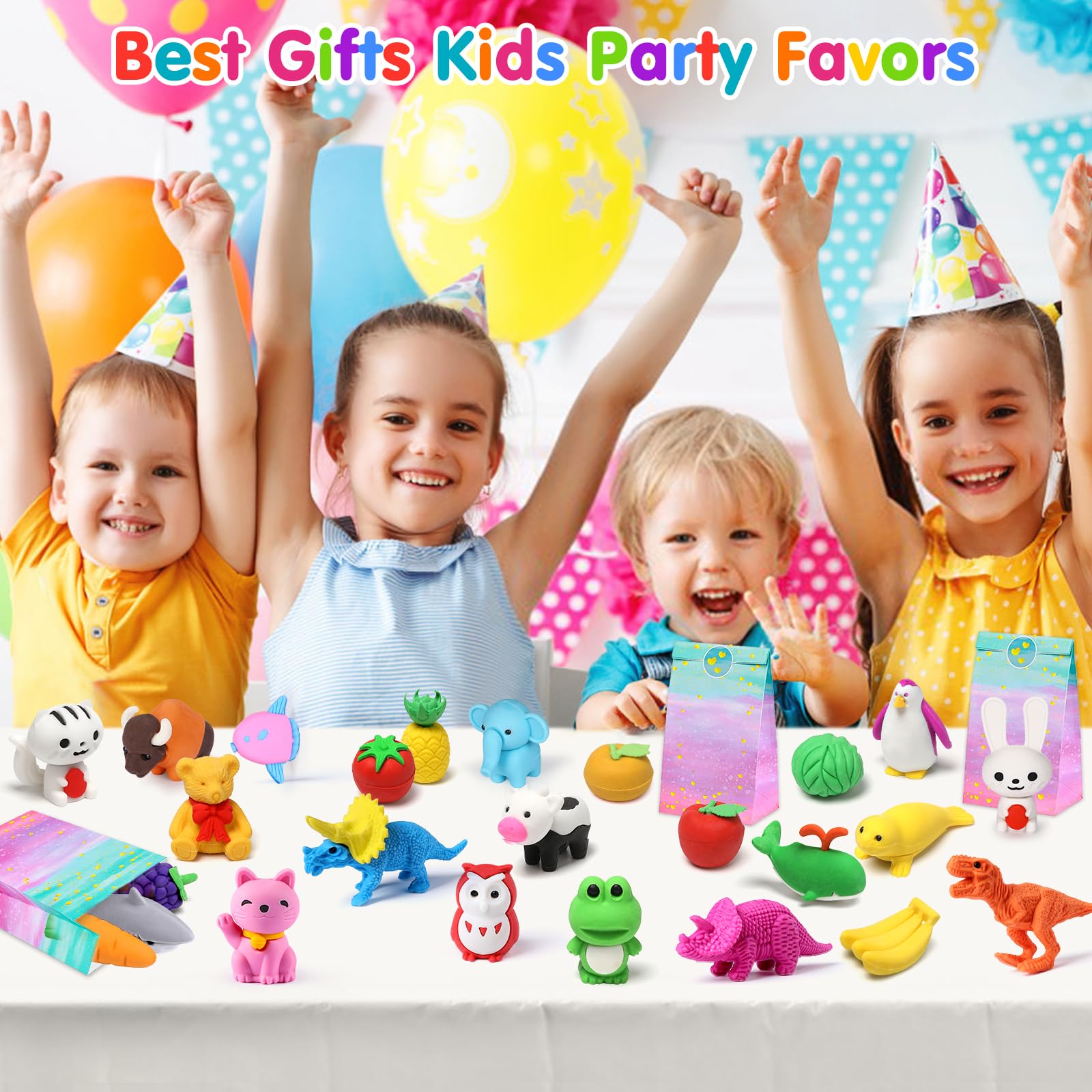 Palmatte 40-Mini Animal Erasers Set – Bulk Desk Pets, Classroom Rewards, and Party Favor Fillers