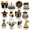PAMBO Black & Gold Wooden Glitter Birthday Table Decorations - 12-Piece Set