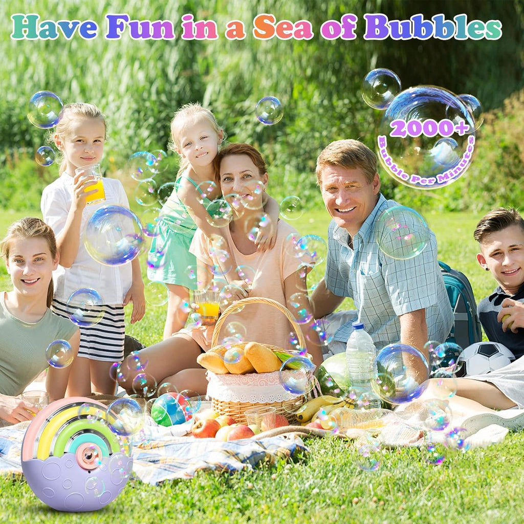 PANACARE Astronaut Bubble Machine with Fireworks Effect – 20,000+ Bubbles/Min, Rechargeable, DIY Stickers, 240ml Tank
