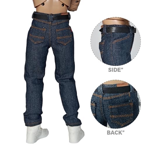 Panchitalk 1/6 Scale Classic Jeans with Belt for 12-Inch Male Action Figures – Navy Blue