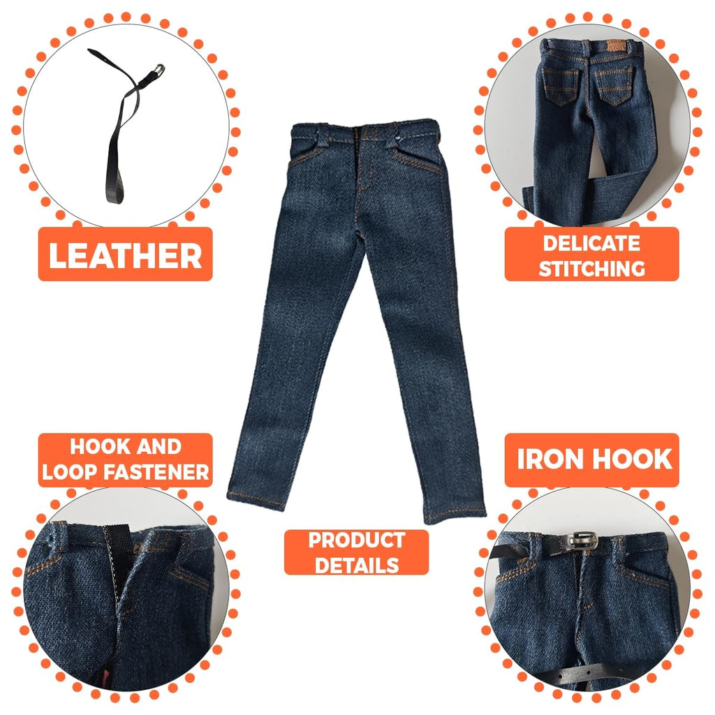 Panchitalk 1/6 Scale Classic Jeans with Belt for 12-Inch Male Action Figures – Navy Blue