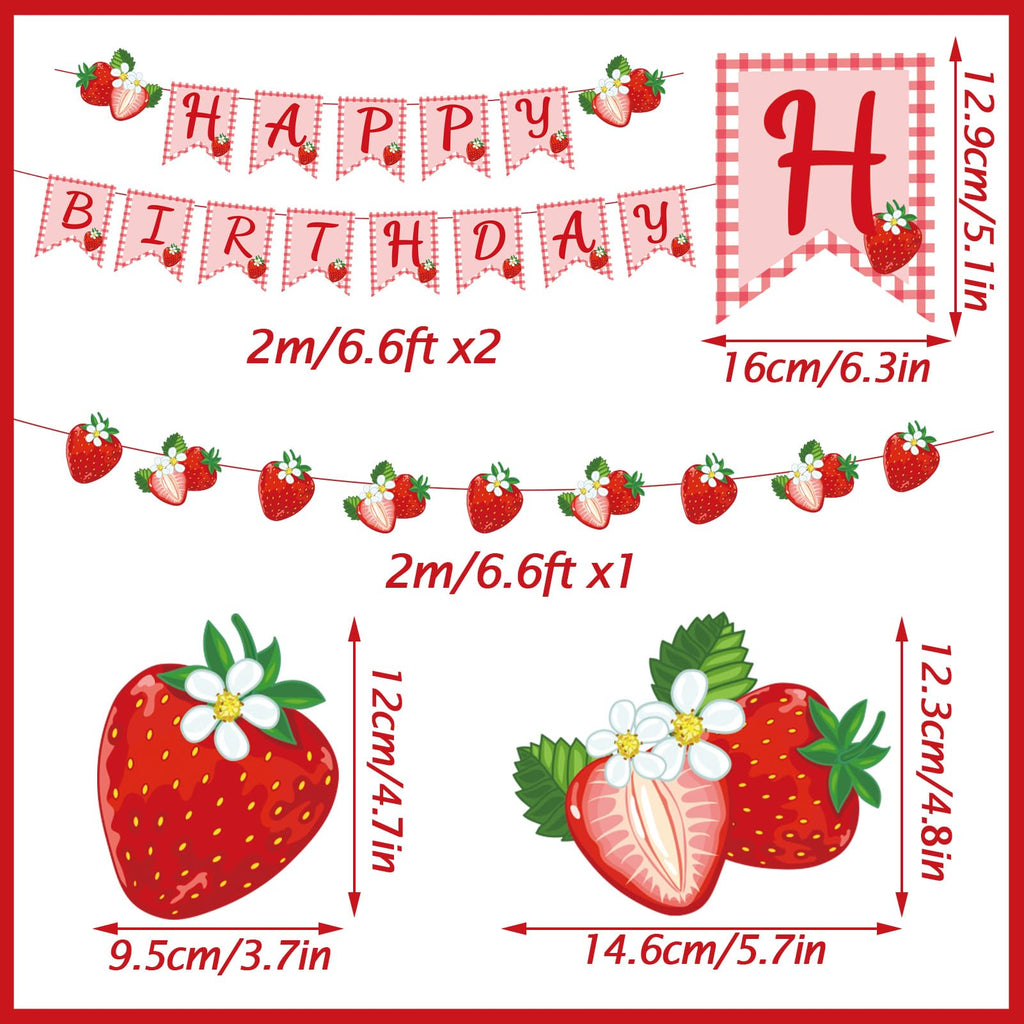 PAPER JAZZ Strawberry Hanging Banner – Red Berry First Birthday Party Decorations with Pre-Strung Letter Cards