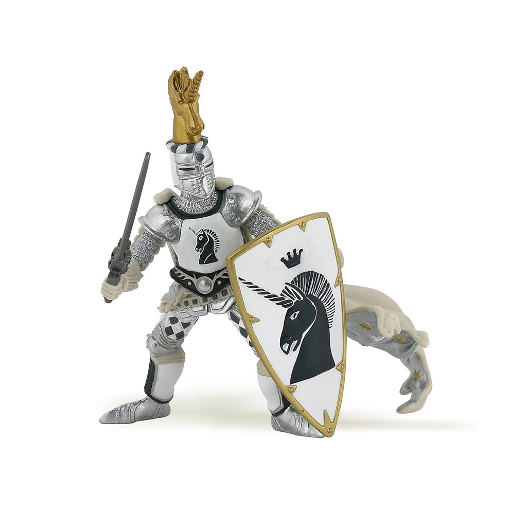 Papo Knight Unicorn Silver Figurine – Hand-Painted Master at Arms Collectible