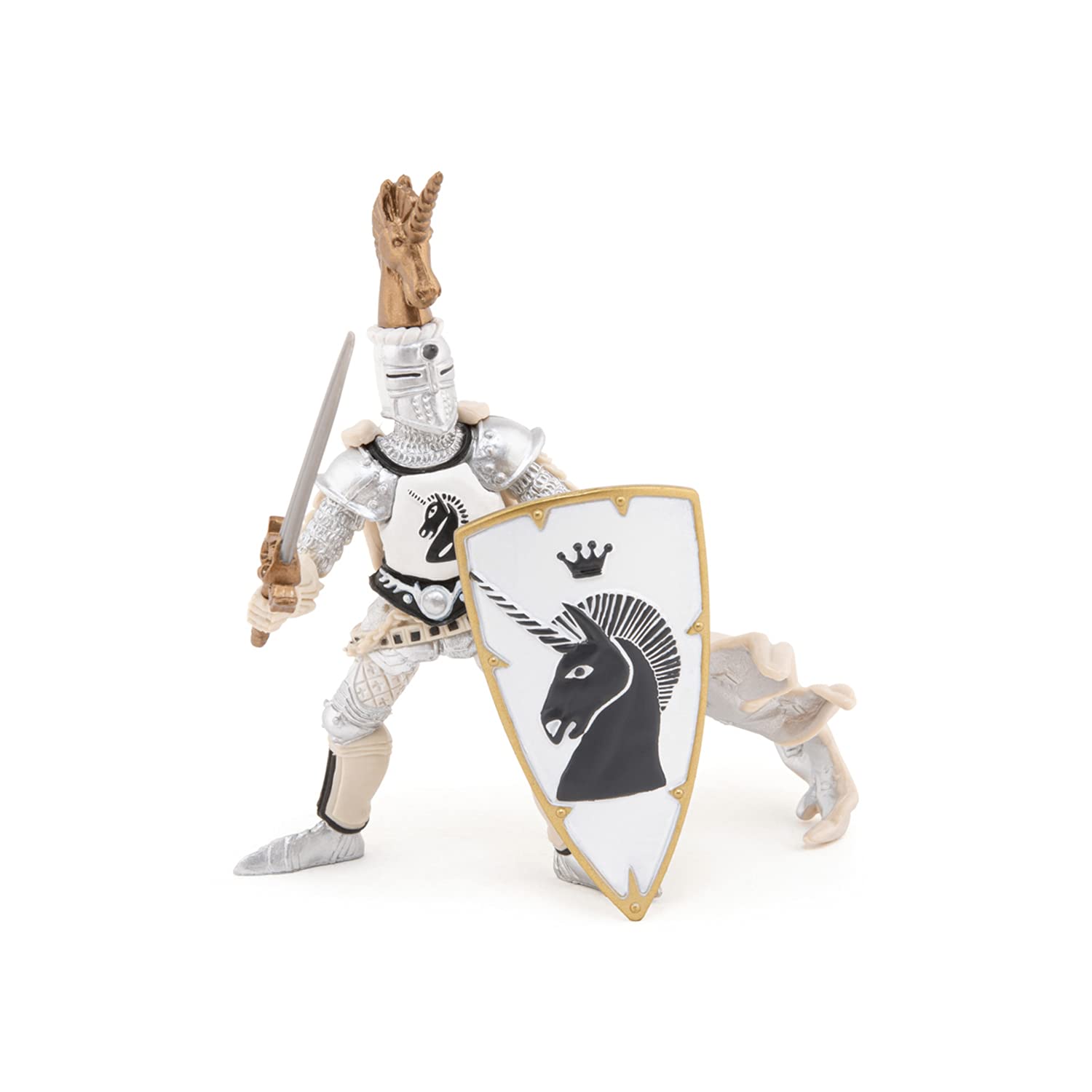 Papo Knight Unicorn Silver Figurine – Hand-Painted Master at Arms Collectible