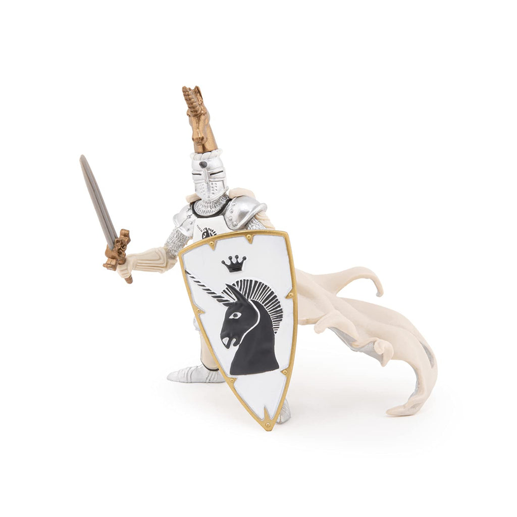 Papo Knight Unicorn Silver Figurine – Hand-Painted Master at Arms Collectible