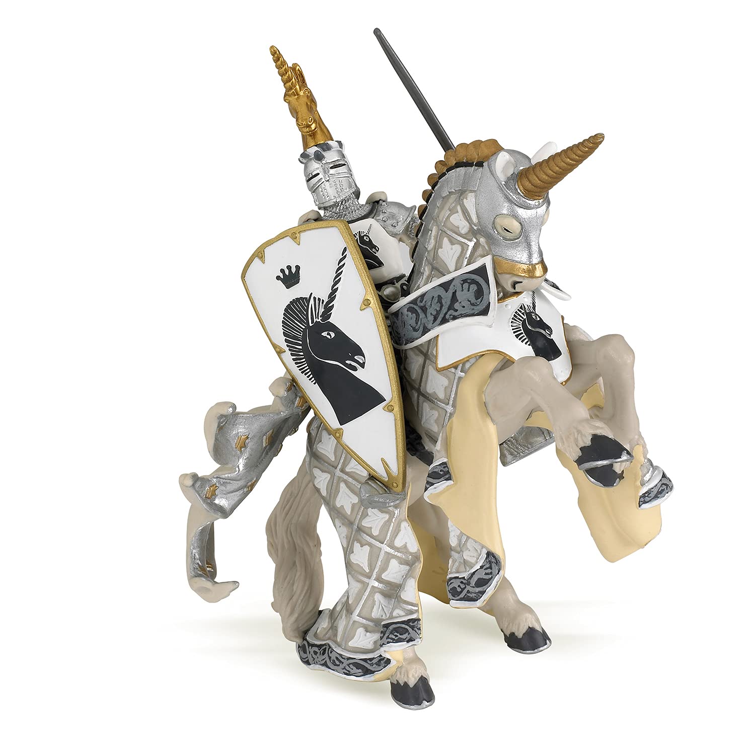 Papo Knight Unicorn Silver Figurine – Hand-Painted Master at Arms Collectible