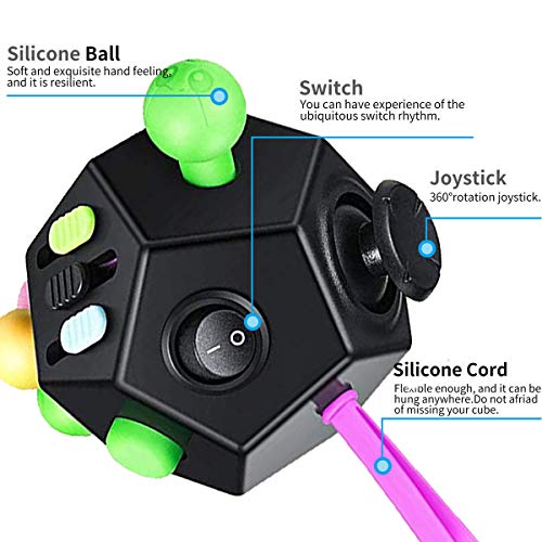 PAPOLGO 12-Sided Fidget Cube Toy – Stress Relief and Focus Aid for All Ages (Black)