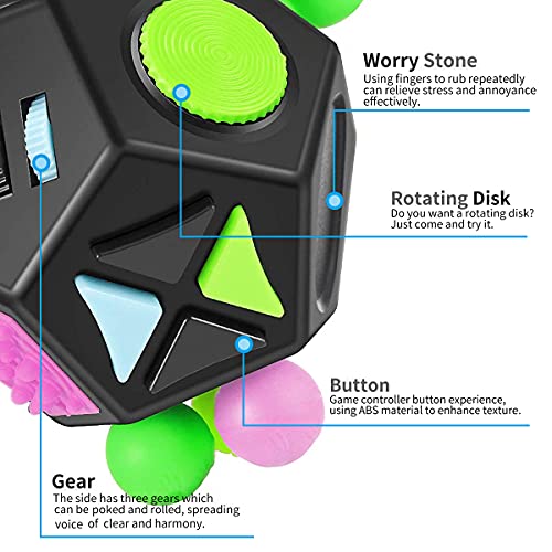 PAPOLGO 12-Sided Fidget Cube Toy – Stress Relief and Focus Aid for All Ages (Black)