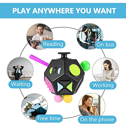 PAPOLGO 12-Sided Fidget Cube Toy – Stress Relief and Focus Aid for All Ages (Black)