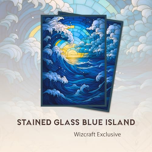 Paramint Stained Glass Blue Island Card Sleeves (Smooth) – 104 Standard-Size Sleeves for MTG, Lorcana – Matte Back, Semi-Gloss Front