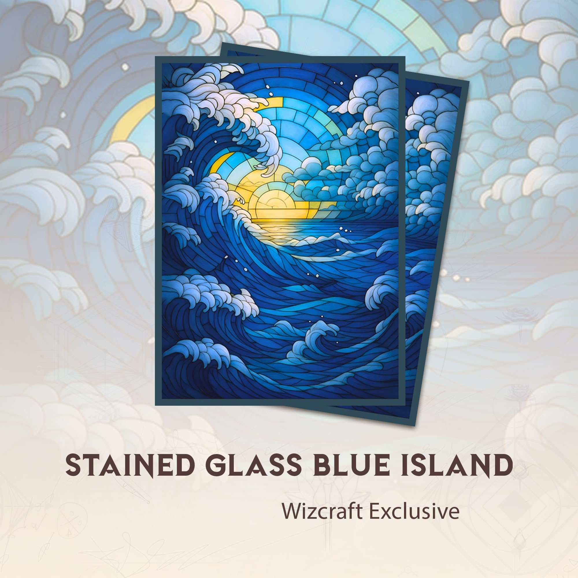 Paramint Stained Glass Blue Island Card Sleeves (Smooth) – 104 Standard-Size Sleeves for MTG, Lorcana – Matte Back, Semi-Gloss Front