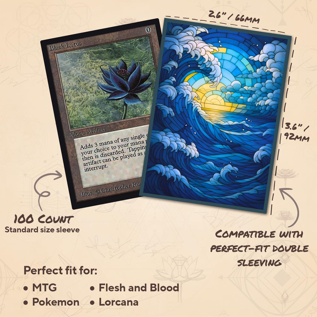 Paramint Stained Glass Blue Island Card Sleeves (Smooth) – 104 Standard-Size Sleeves for MTG, Lorcana – Matte Back, Semi-Gloss Front