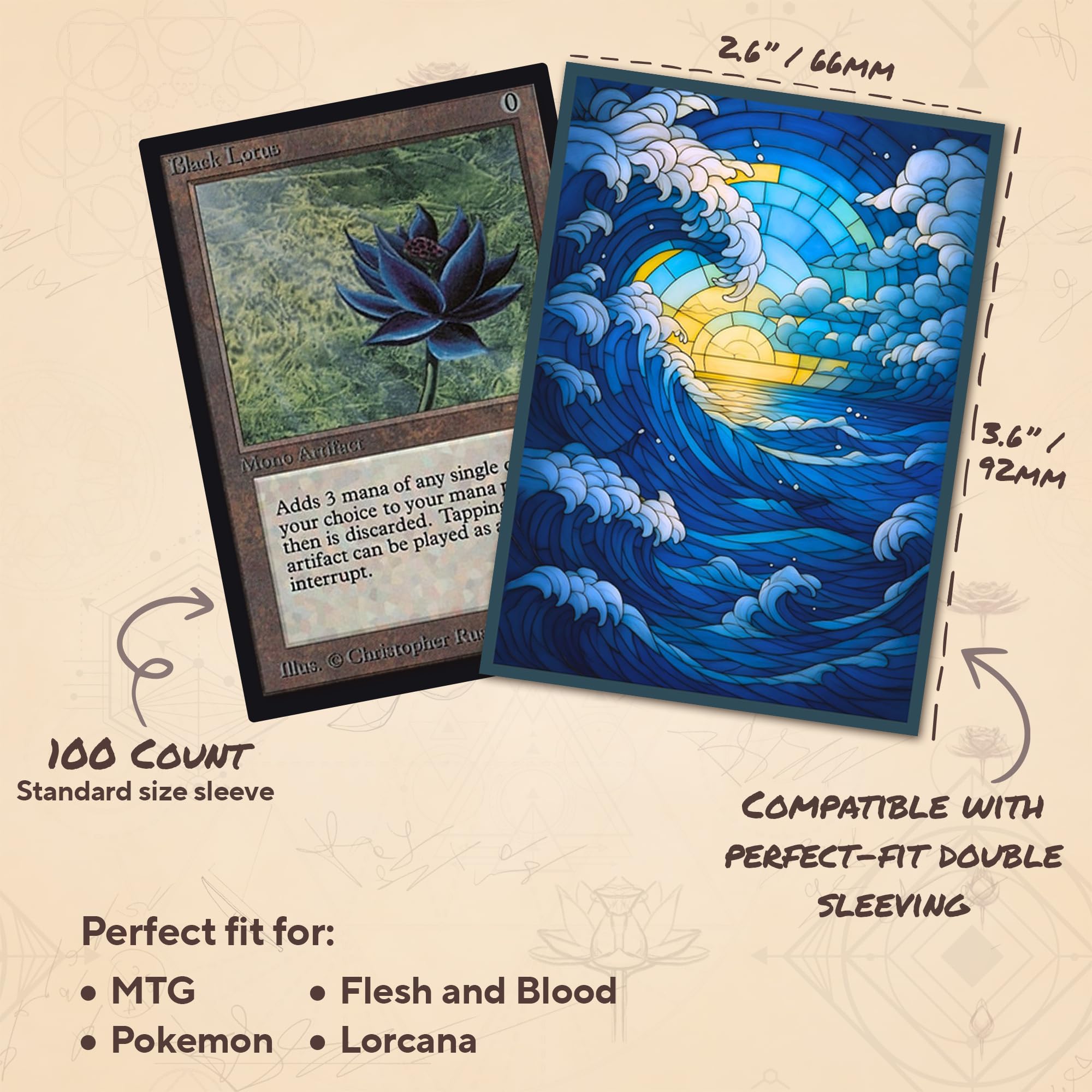 Paramint Stained Glass Blue Island Card Sleeves (Smooth) – 104 Standard-Size Sleeves for MTG, Lorcana – Matte Back, Semi-Gloss Front