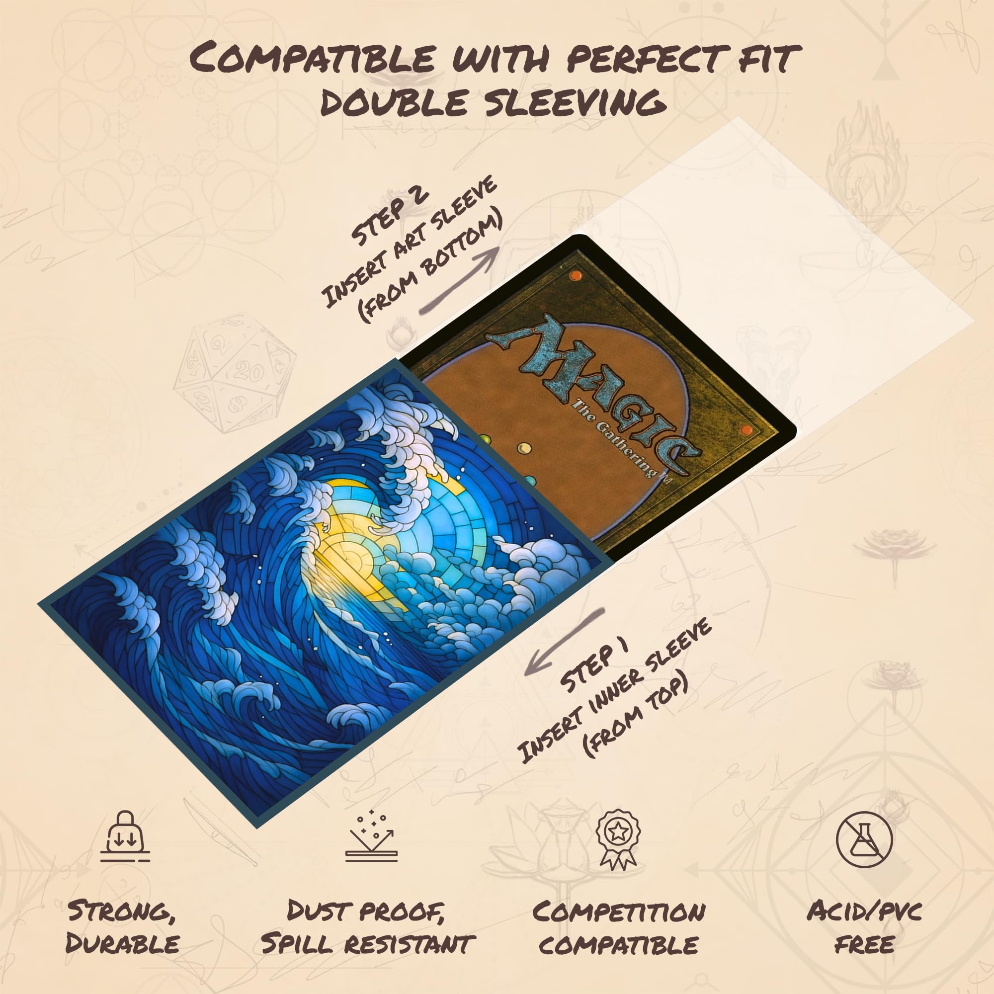 Paramint Stained Glass Blue Island Card Sleeves (Smooth) – 104 Standard-Size Sleeves for MTG, Lorcana – Matte Back, Semi-Gloss Front