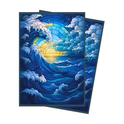 Paramint Stained Glass Blue Island Card Sleeves (Smooth) – 104 Standard-Size Sleeves for MTG, Lorcana – Matte Back, Semi-Gloss Front